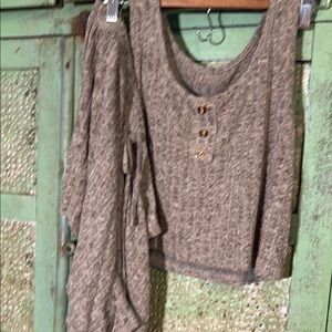 Cozy Brown Knit Tank and Cardigan Set